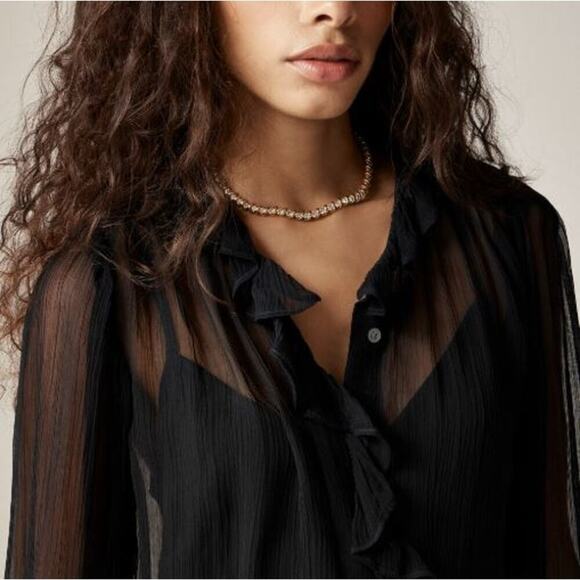 J. Crew Women's Crinkle Chiffon Ruffle Button-Up Shirt CF436 Black Size 12 NWT - Picture 2 of 6